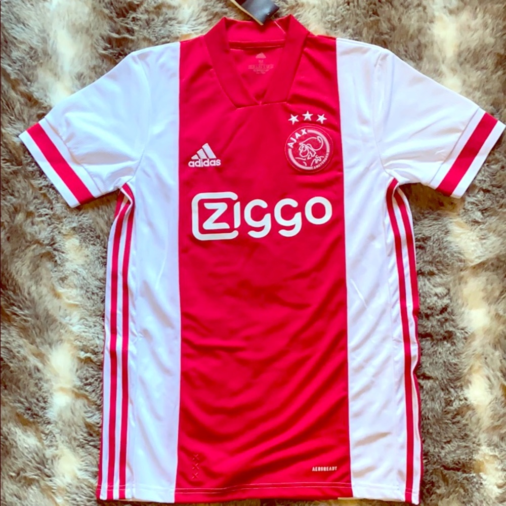 Red and white striped jersey football soccer